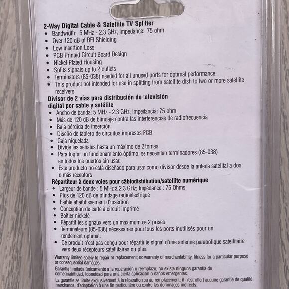 Ideal 2 Way Satellite Digital Cable Splitter 5 MHz - 2.3 GHz Item 85-332 NEW - Picture 5 of 9